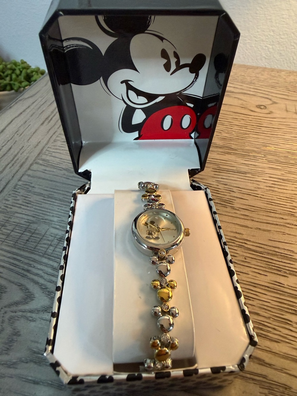 Disney Mickey Mouse Two-Tone Rhinestone Link Watch NIB M.Z. Berger